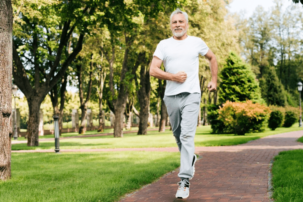 Patient running outdoors